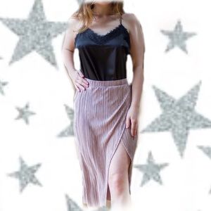 Pink champagne colored skirt with a slit